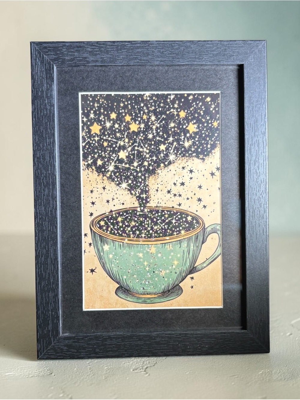 Framed Celestial Teacup Stars Art Print 5x7 Witchy Cottagecore Decor